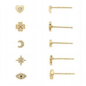 UNWRITTEN 14k Gold Plated Heart, Clover, Moon, Star & Evil Eye Earrings Set/NWT